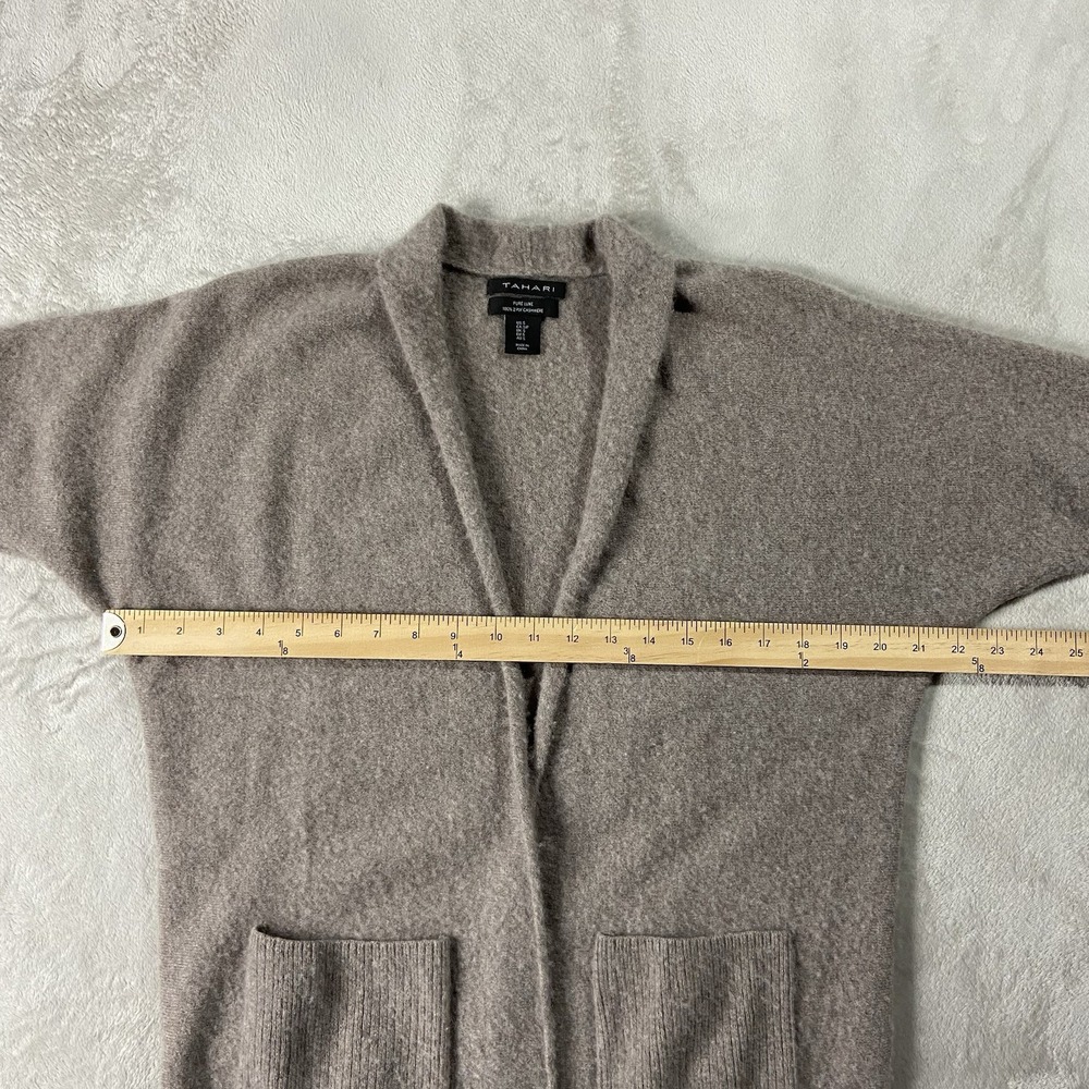 Tahari Pure Luxe 100% 2-ply Cashmere Open Front Cardigan Brown Women's S Classic - Picture 6 of 8